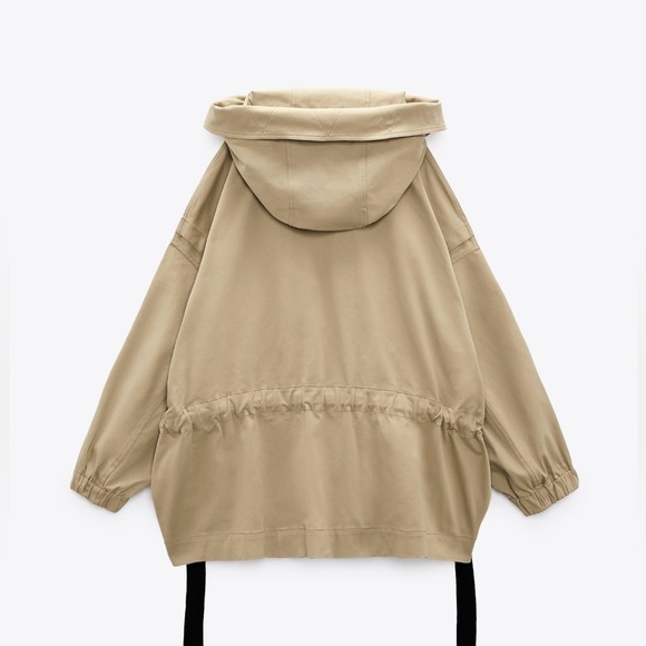 Zara jacket coat parka overcoat hood tied zip up beige casual - Picture 7 of 7
